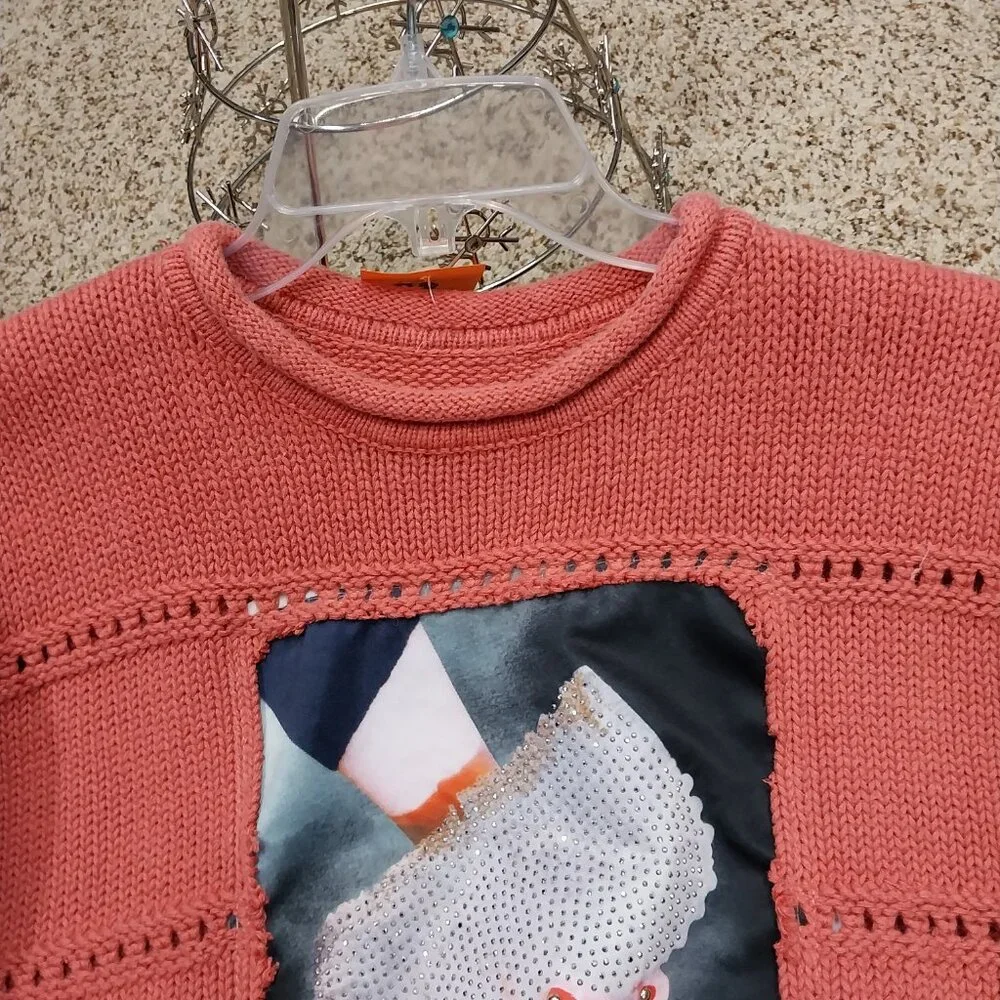 3231 Size XXL Upcycled Sweater Button Down Shirt Combo. In Blue and Salmon Color - Picture 5 of 6